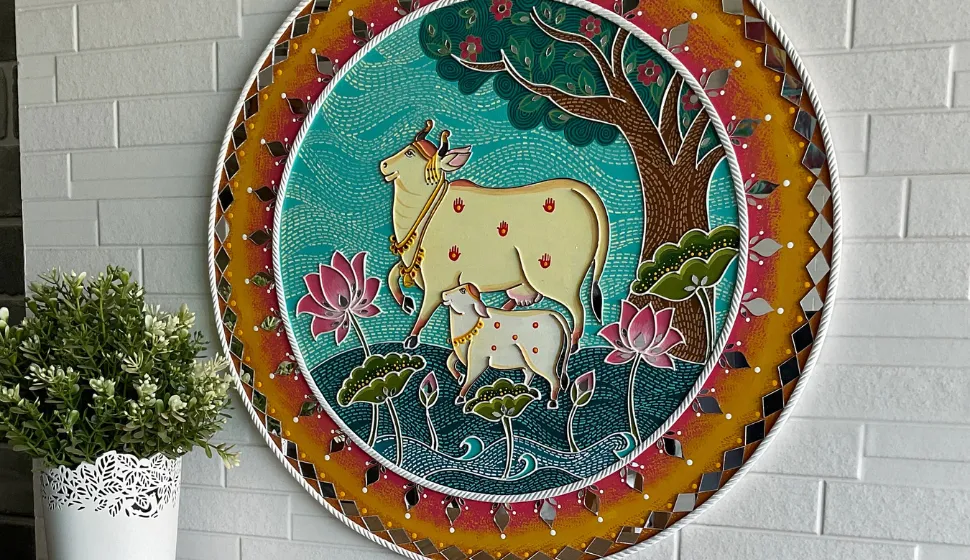 Lippan Art,Wall Decor,lippan art mirror, lippan wall art, decorative mirror, unique wall art,pichwai art traditional art painting.