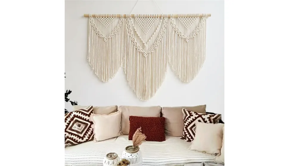 guzhiou large macrame wall hanging - Boho Tapestry Macrame Wall Decor Art- Chic Bohemian Handmade Woven Tapestry Home Decoration for Bedroom Living Room Apartment Wedding Party - 43"x32" (Wood bead)