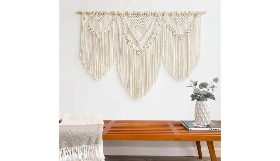 guzhiou large macrame wall hanging - Boho Tapestry Macrame Wall Decor Art- Chic Bohemian Handmade Woven Tapestry Home Decoration for Bedroom Living Room Apartment Wedding Party - 43"x32" (Wood bead)