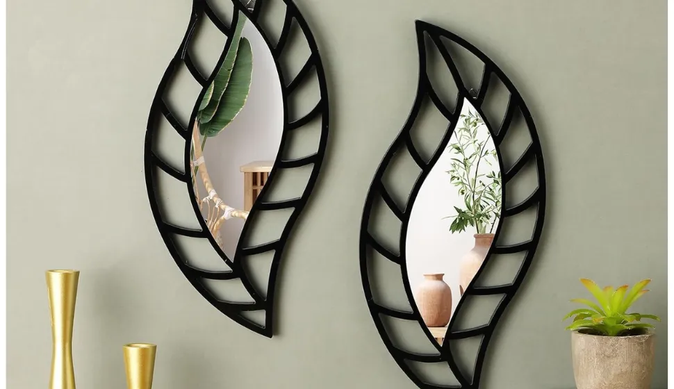 Roowest 2 Pcs Decorative Mirror Wall Decor Leaf