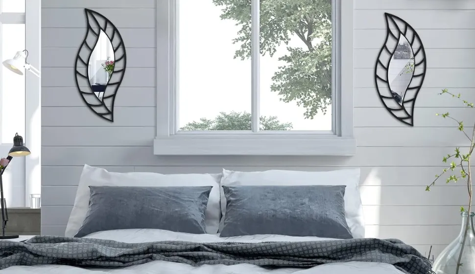 Roowest 2 Pcs Decorative Mirror Wall Decor Leaf