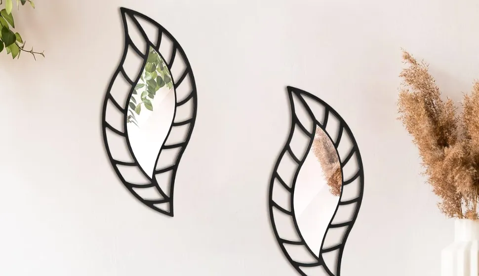 Roowest 2 Pcs Decorative Mirror Wall Decor Leaf