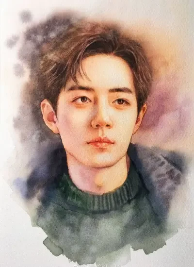 korean boy watercolor